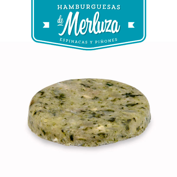 HAMBURGUESA DE MERLUZA, ESPINACAS Y PIÑONES ( Caja 18 unidades )