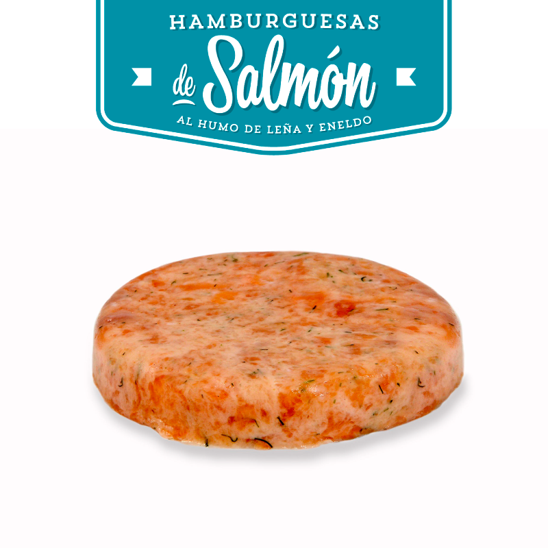 HAMBURGUESA DE SALMÓN AL HUMO DE LEÑA Y ENELDO  ( Caja 18 unidades )